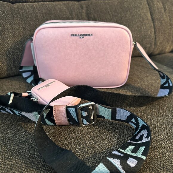 MSRP178 NWT KARL LAGERFELD PARIS MAYBELLE STRAP CAMERA CROSSBODY BAG PINK BLUSH - Picture 1 of 5